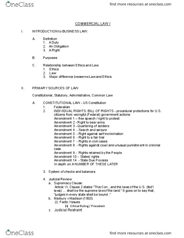 COMM 3410 Lecture Notes - Lecture 2: Supremacy Clause, Precedent thumbnail