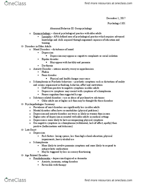 PSYC 1101 Lecture Notes - Lecture 30: Panic Disorder, Bipolar Disorder, Anxiety Disorder thumbnail