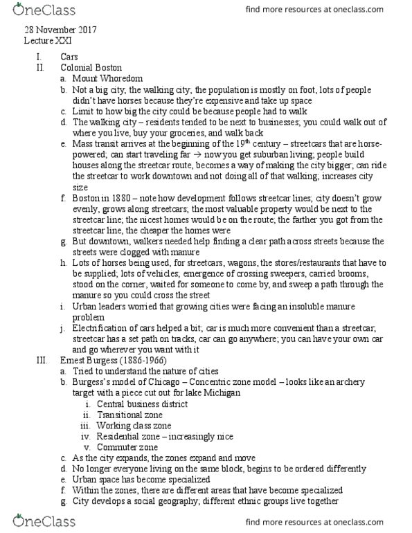 SOCI201 Lecture Notes - Lecture 21: Concentric Zone Model, Ernest Burgess, Colonial History Of The United States thumbnail