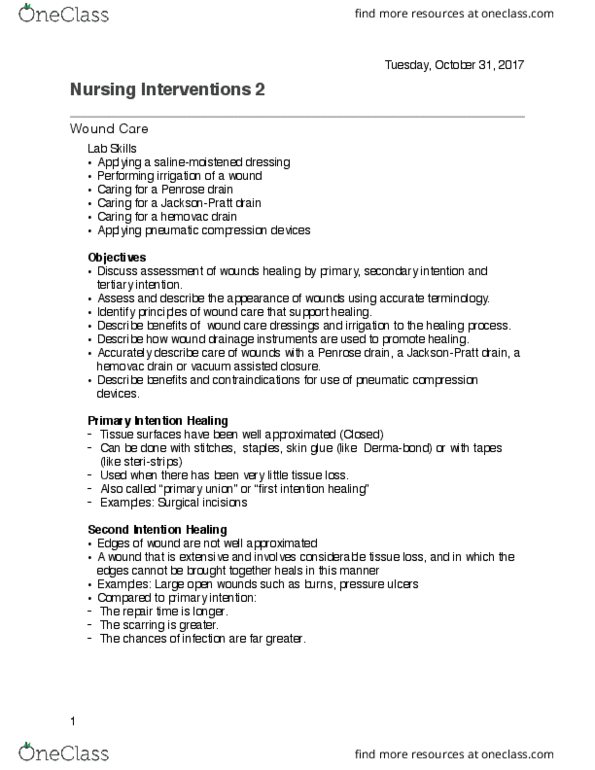 NRSG 3323 Lecture Notes - Lecture 6: Wound Healing, Pus, Immunosuppression thumbnail