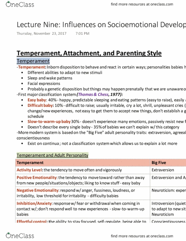 PSYCH 2AA3 Lecture Notes - Lecture 9: Neuroticism, Extraversion And Introversion, Conscientiousness thumbnail