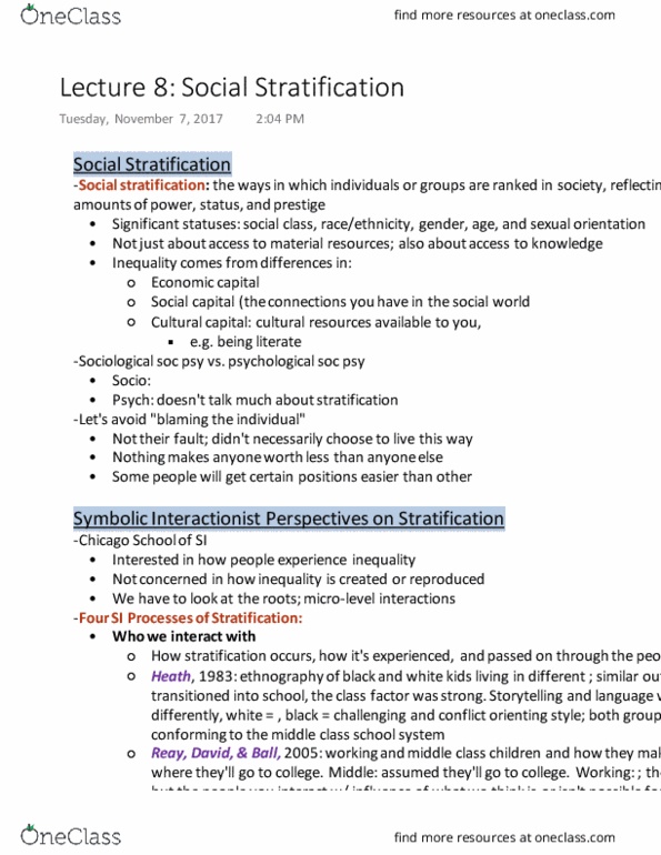 SOCPSY 2YY3 Lecture Notes - Lecture 8: Social Stratification, Economic Capital, Cultural Capital thumbnail
