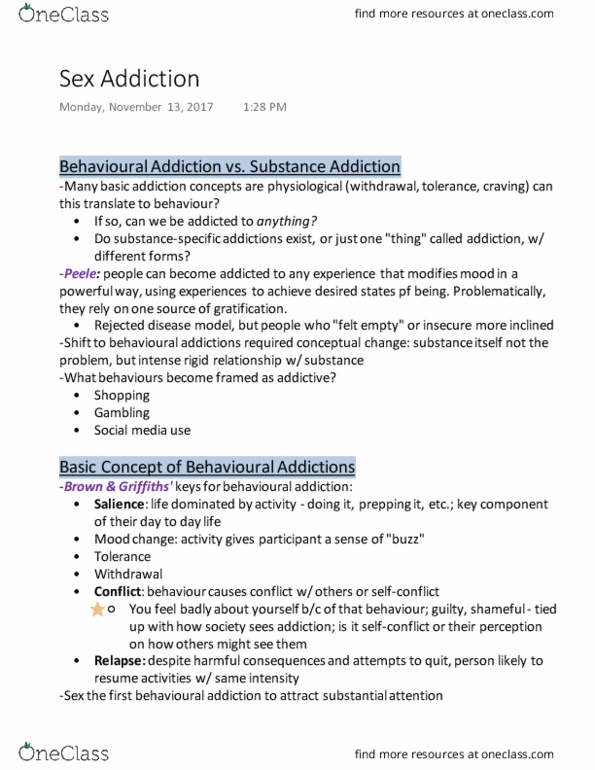 HLTHAGE 2F03 Lecture Notes - Lecture 13: Behavioral Addiction, Sexual Addiction, Hypersexuality thumbnail