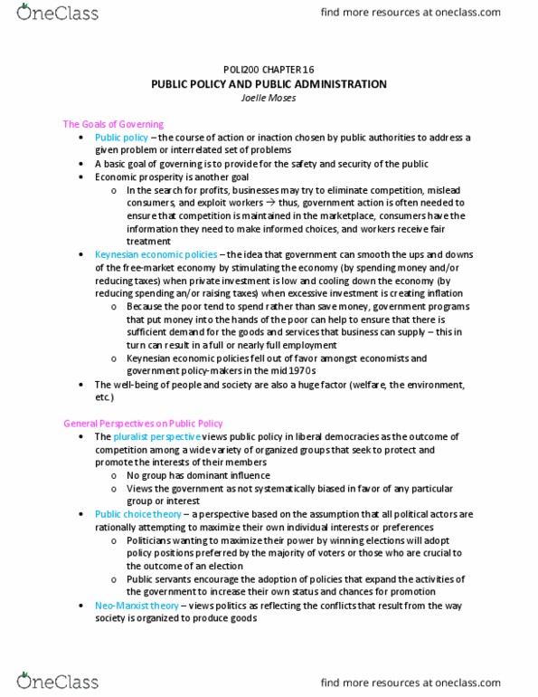 POLI 200 Lecture Notes - Lecture 16: Keynesian Economics, Public Choice, Public Administration thumbnail