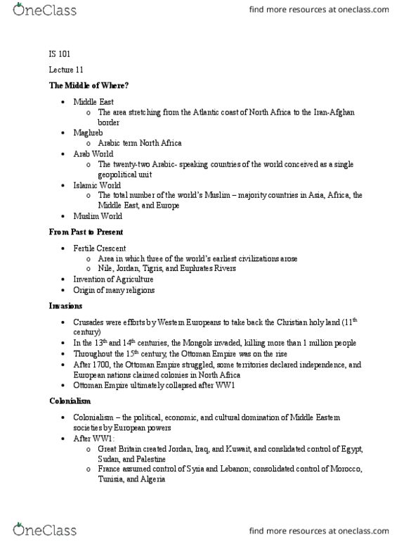 IS 101 Lecture Notes - Lecture 10: Fertile Crescent thumbnail