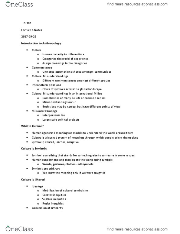 IS 101 Lecture Notes - Lecture 4: Cultural Learning, Enculturation, Trans-Cultural Diffusion thumbnail