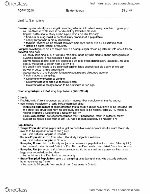 POPM 3240 Lecture Notes - Lecture 5: Sampling Frame, Well-Founded Relation, Confounding thumbnail