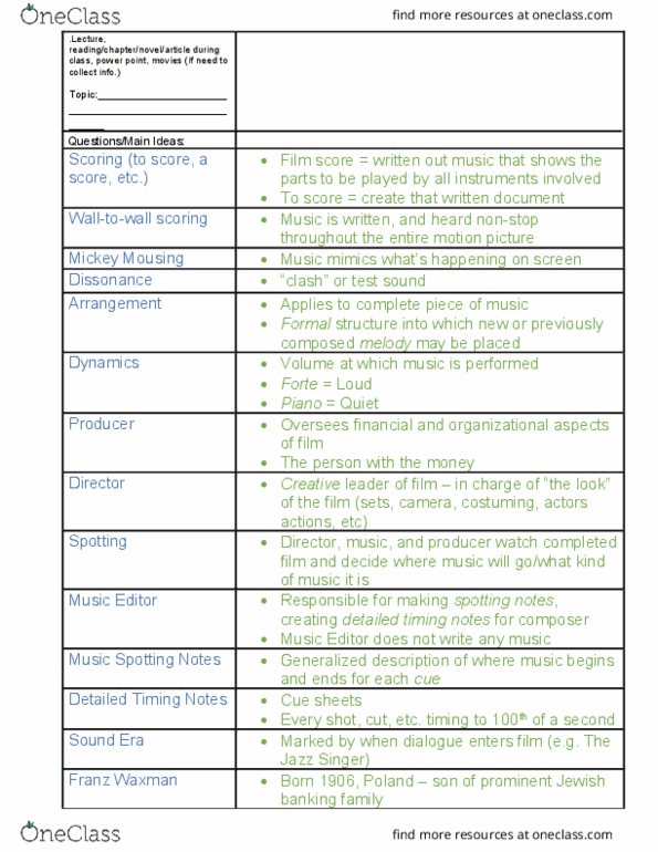 RTA 180 Lecture Notes - Lecture 5: Franz Waxman, Film Score, Microsoft Powerpoint thumbnail