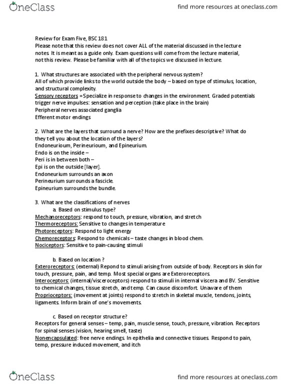 BSC 181 Lecture Notes - Lecture 1: Epineurium, Peripheral Nervous System, Spinal Nerve thumbnail