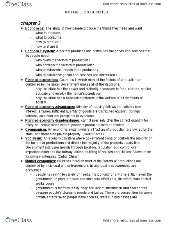 MGTA05H3 Lecture Notes - Lecture 3: Planned Economy, Unemployment Benefits, Economic System thumbnail