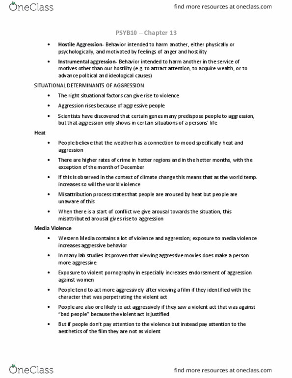 PSYB10H3 Chapter Notes - Chapter 13: Social Rejection, Prosocial Behavior, Relational Aggression thumbnail