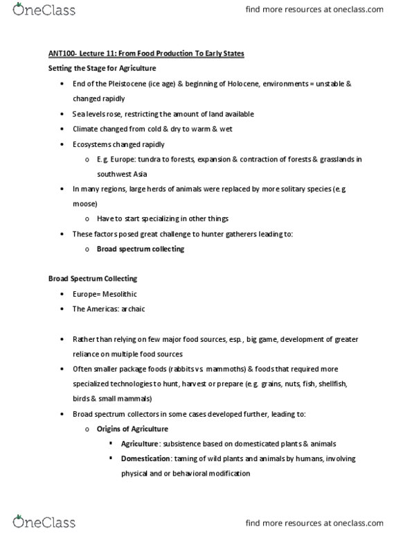 ANT100Y1 Lecture Notes - Lecture 11: Plants And Animals, Domestication, List Of Domesticated Animals thumbnail