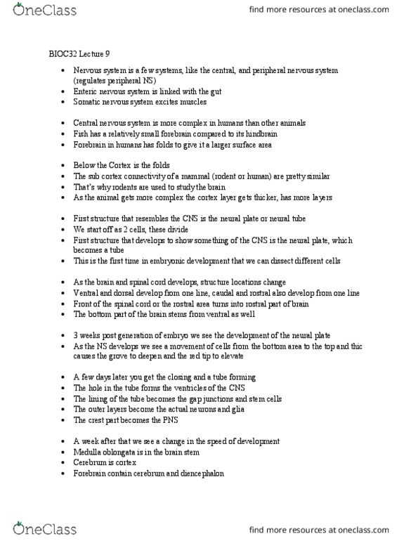 BIOC32H3 Lecture Notes - Lecture 9: Enteric Nervous System, Peripheral Nervous System, Medulla Oblongata thumbnail