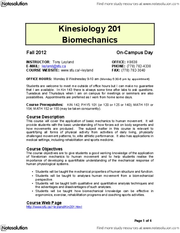 BPK 201 Lecture Notes - Angular Displacement, Kinematics, Sports Medicine thumbnail