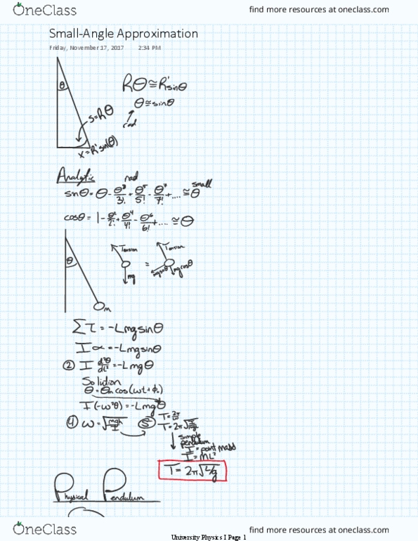 PHYS-216 Lecture 32: PHYS 216 Lecture 32: University Physics I: Small-Angle Approximation and Pendulums thumbnail