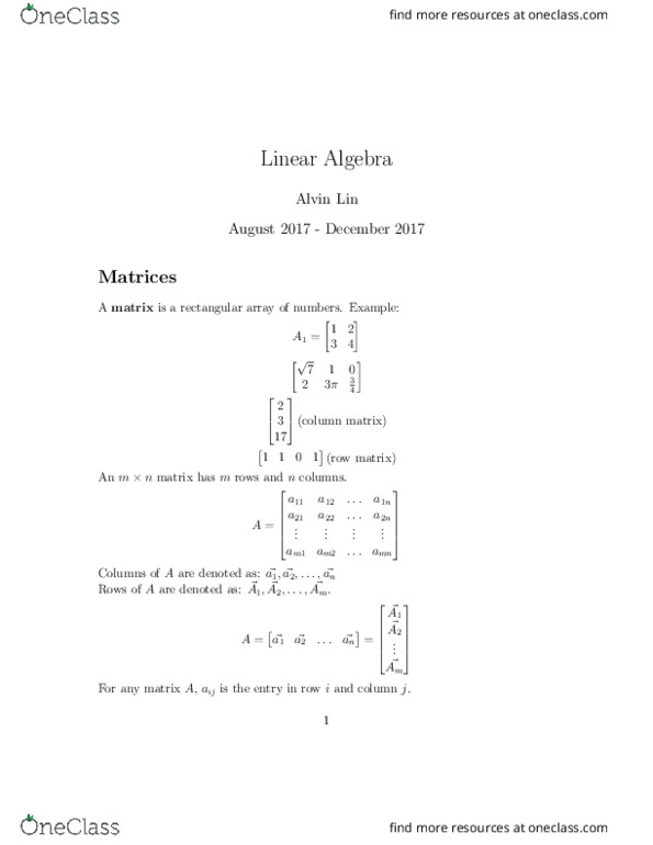 MATH-241 Lecture Notes - Lecture 6: Diagonal Matrix, List Of Forgotten Realms Nations, Row And Column Vectors thumbnail