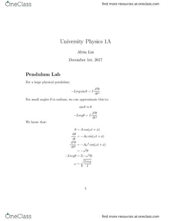 PHYS-211 Lecture 30: PHYS 211 Lecture 30: University Physics I: Pendulum thumbnail