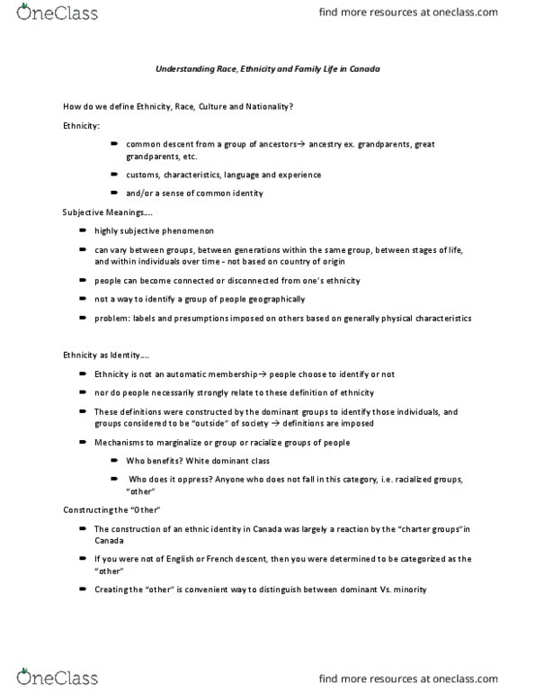 FNF 100 Lecture Notes - Lecture 12: Microsoft Powerpoint, Exogamy, Acculturation thumbnail