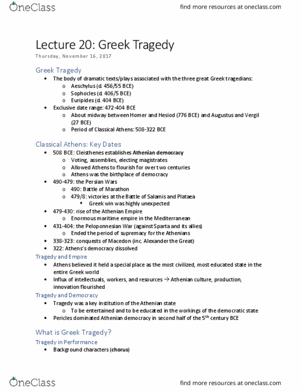 C C 303 Lecture 20: November 16: Greek Tragedy thumbnail