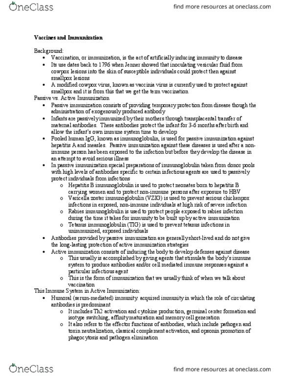 BSC 444 Lecture Notes - Lecture 20: Cell-Mediated Immunity, Hepatitis A Vaccine, Zoster Vaccine thumbnail