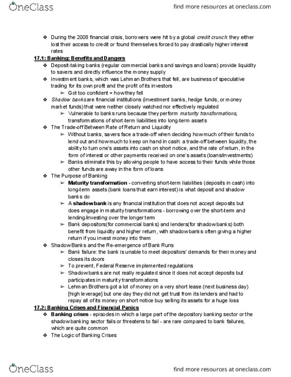 ECON 222 Chapter Notes - Chapter 17: Shadow Banking System, Maturity Transformation, Financial Contagion thumbnail