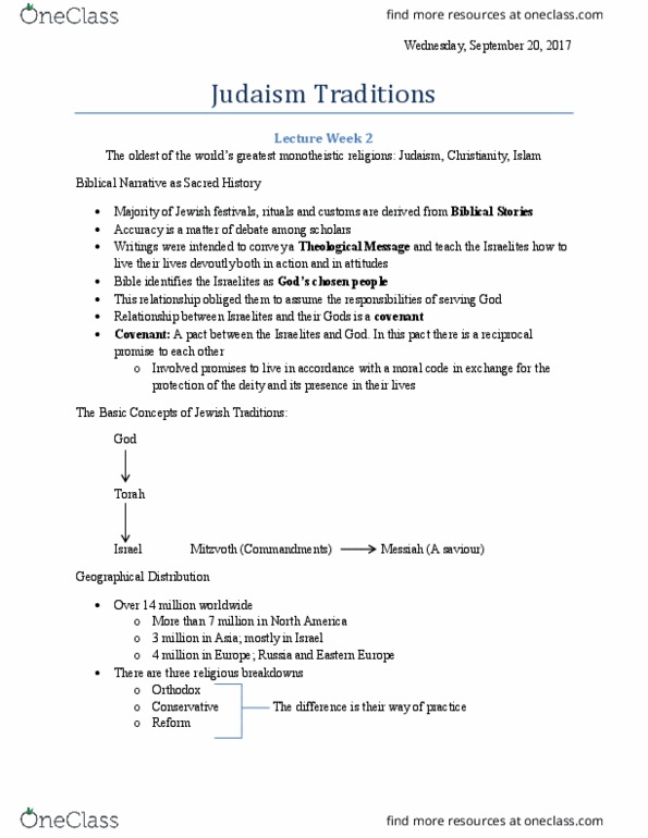 RELS 131 Lecture Notes - Lecture 1: Messiah In Judaism, Hebrew Bible, Jewish Holidays thumbnail