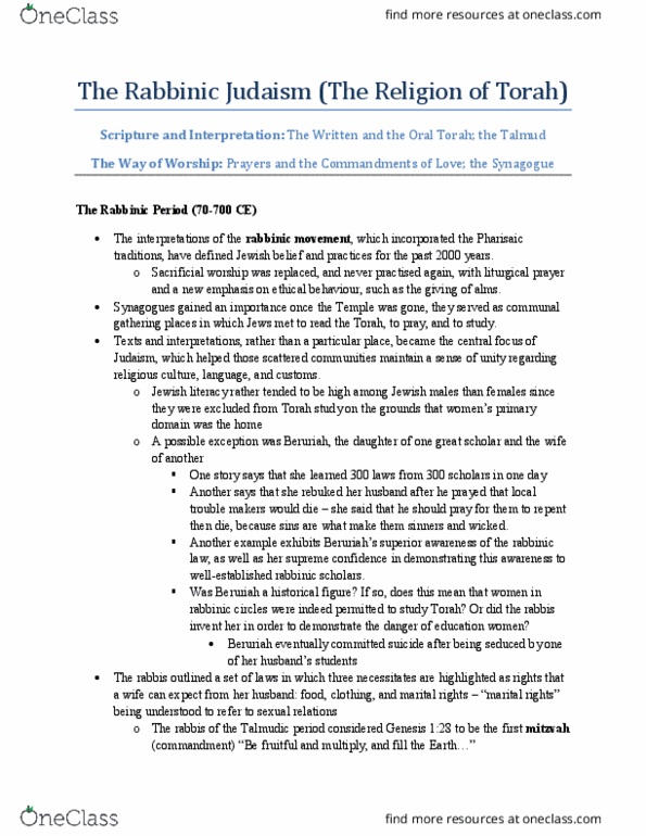 RELS 131 Lecture Notes - Lecture 2: Bar Kokhba Revolt, Palestinian Rabbis, Simon Bar Kokhba thumbnail
