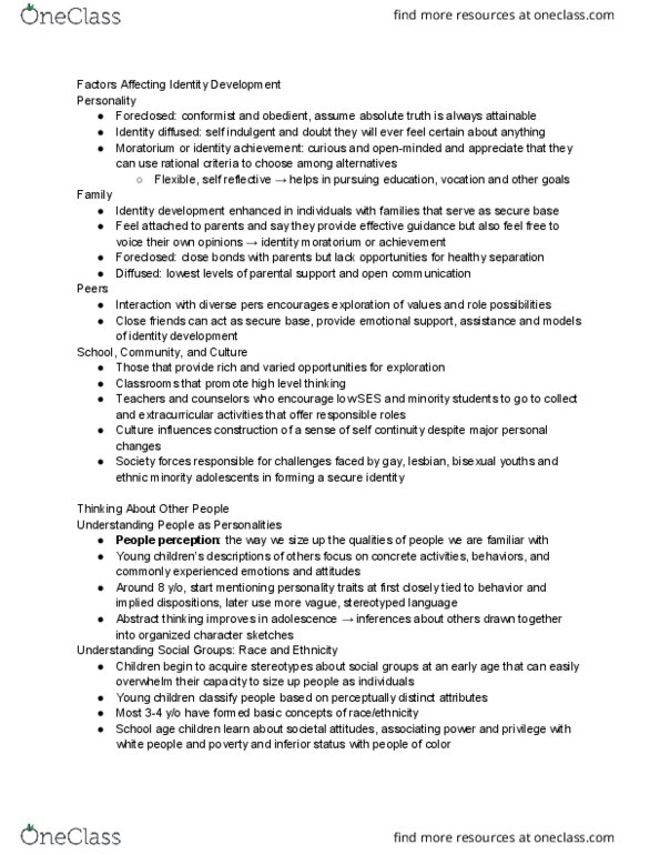 PSYCH 130 Chapter Notes - Chapter 11.6: Identity Formation, Abstraction, Social Comparison Theory thumbnail