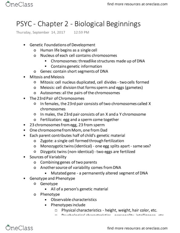 PSYC 210 Lecture Notes - Lecture 3: Y Chromosome, Cell Nucleus, Twin thumbnail