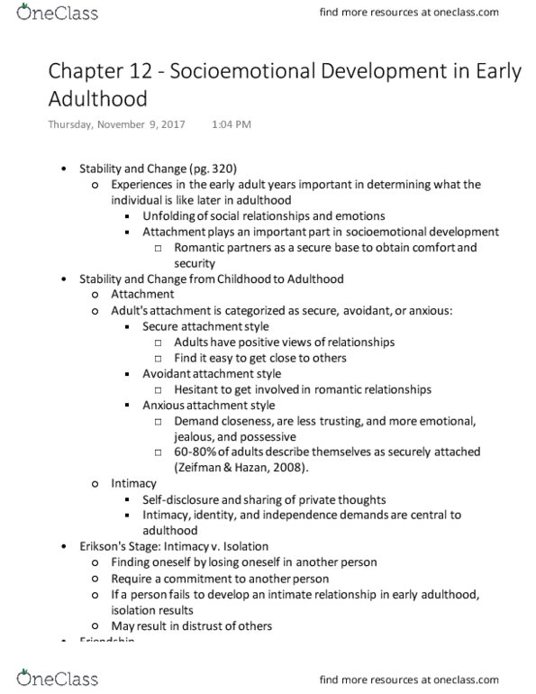 PSYC 210 Lecture Notes - Lecture 14: Developmental Psychology thumbnail