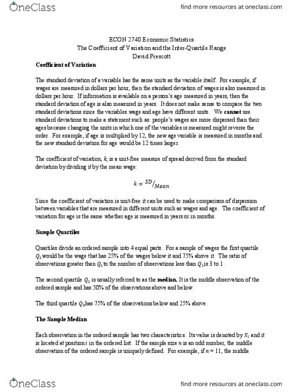ECON 3740 Lecture Notes - Lecture 52: Quartile, Standard Deviation, Interquartile Range thumbnail