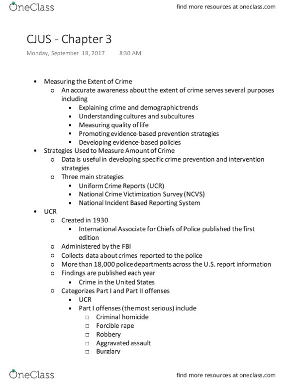 CJUS 200 Lecture Notes - Lecture 5: National Incident Based Reporting System, National Crime Victimization Survey, Uniform Crime Reports thumbnail