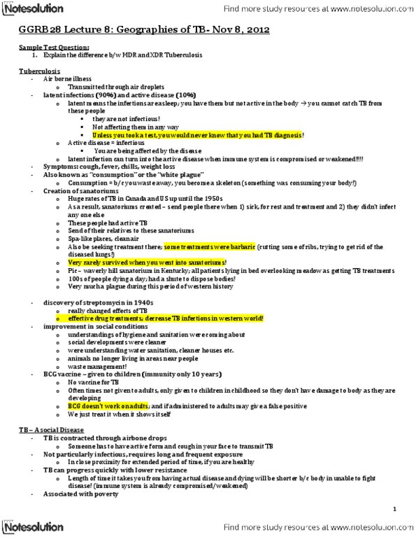 GGR100H1 Lecture Notes - Lecture 8: Tuberculosis, Streptomycin, 18 Months thumbnail