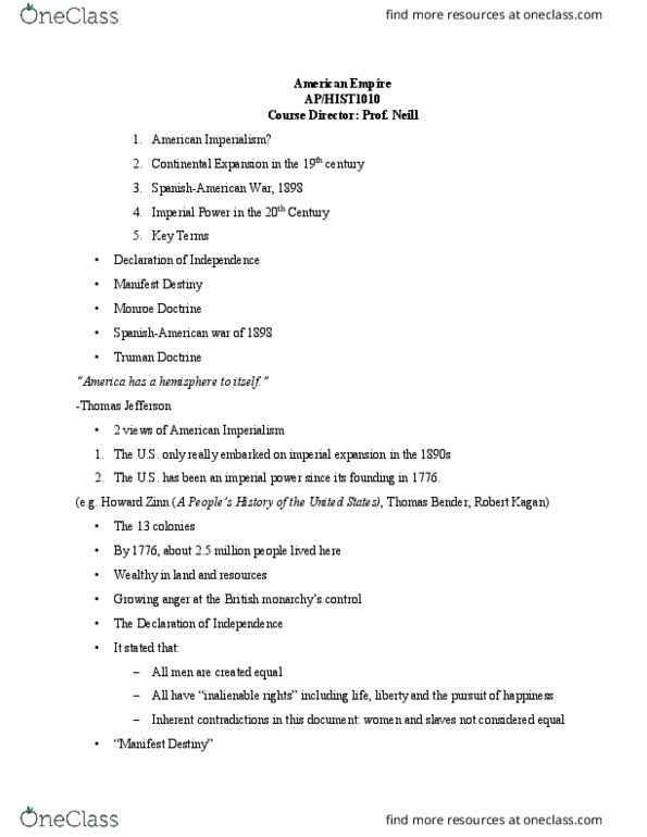 HIST 1010 Lecture Notes - Lecture 35: Robert Kagan, Monroe Doctrine, Truman Doctrine thumbnail