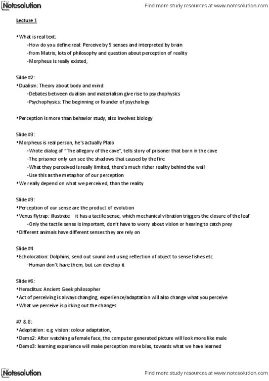 PSYB51H3 Lecture Notes - Venus Flytrap, Panpsychism, Psychophysics thumbnail