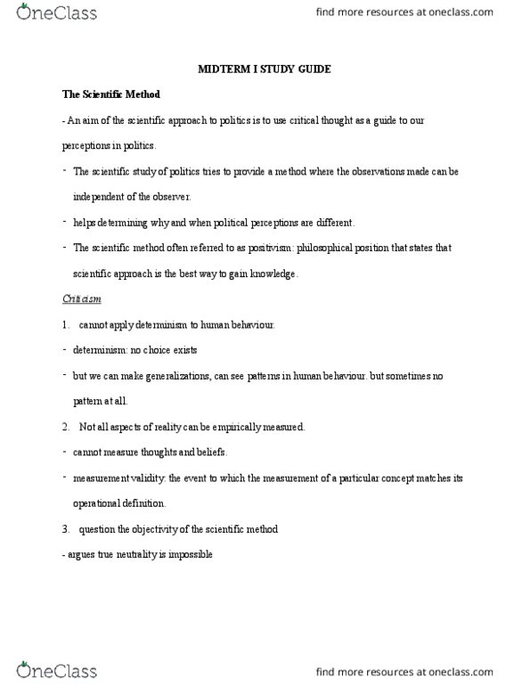 POLI 210 Lecture Notes - Lecture 13: Intersubjectivity, Scientific Method, Operationalization thumbnail