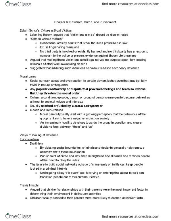 SOC100H1 Chapter Notes - Chapter 6: Victimless Crime, Edwin Sutherland, Travis Hirschi thumbnail