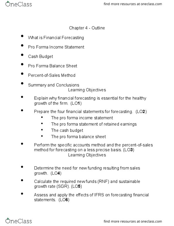 Business Administration - Management FIS403 Chapter Notes - Chapter 4.1: Pro Forma, Financial Statement, Retained Earnings thumbnail