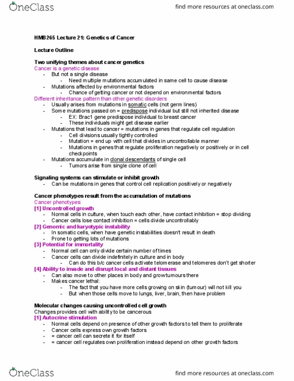 HMB265H1 Lecture Notes - Lecture 21: Contact Inhibition, Cancer Cell, Lymphatic System thumbnail