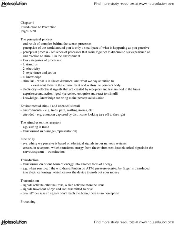 PS262 Chapter Notes - Chapter 1: Psychophysics, Agnosia, Absolute Threshold thumbnail