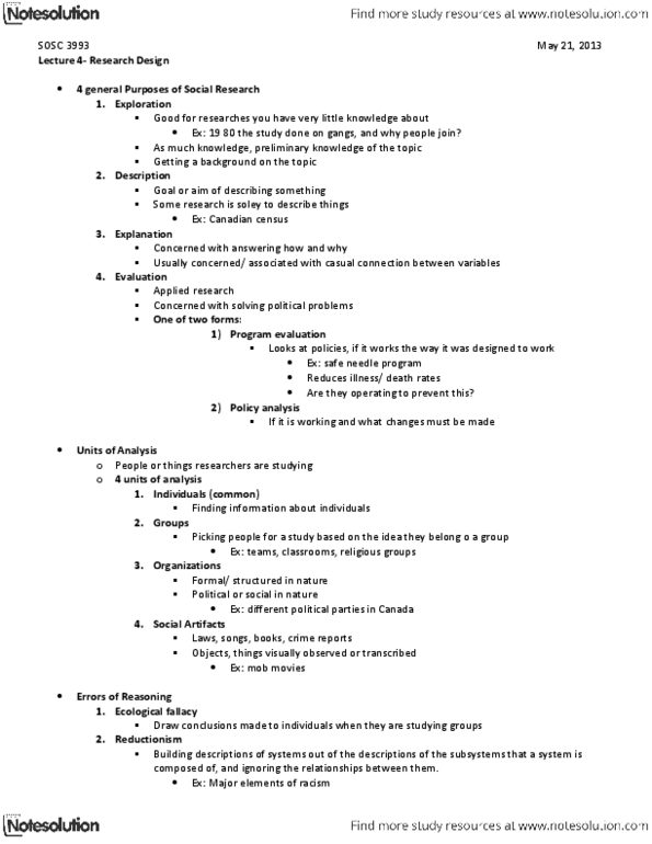 SOSC 3993 Lecture Notes - Ecological Fallacy, Policy Analysis, Program Evaluation thumbnail