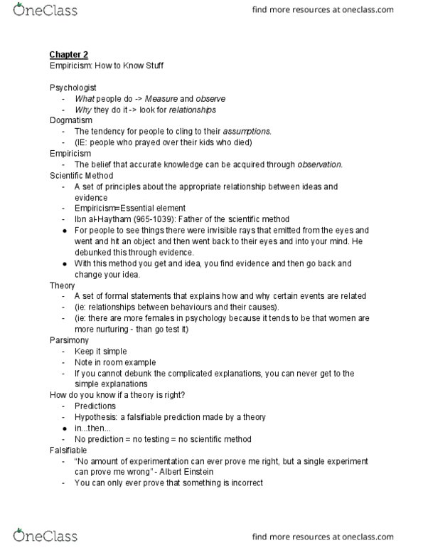 PSYCO104 Lecture Notes - Lecture 2: Social Desirability Bias, Operational Definition, Observer-Expectancy Effect thumbnail