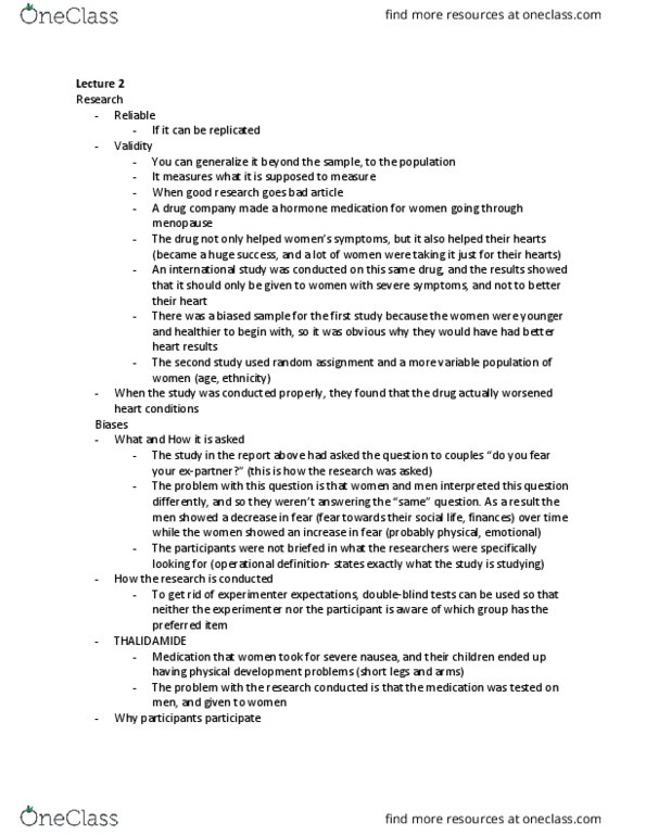 PSYC 3480 Lecture Notes - Lecture 2: Thalidomide, Sampling Bias, Random Assignment thumbnail