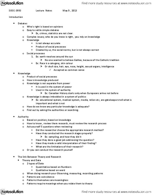 SOSC 3993 Lecture Notes - Dependent And Independent Variables, Social Science, Grounded Theory thumbnail