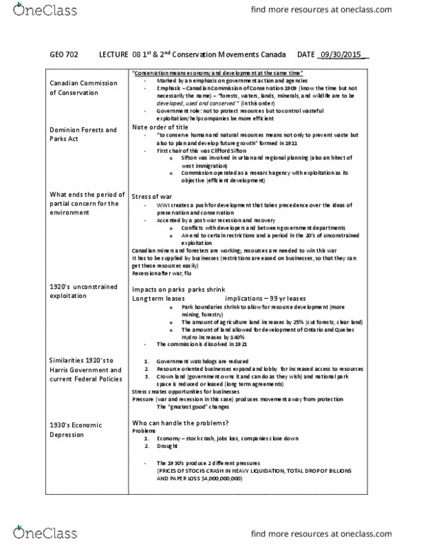 GEO 106 Lecture Notes - Lecture 8: Clifford Sifton, Conservation Movement, Contour Plowing thumbnail