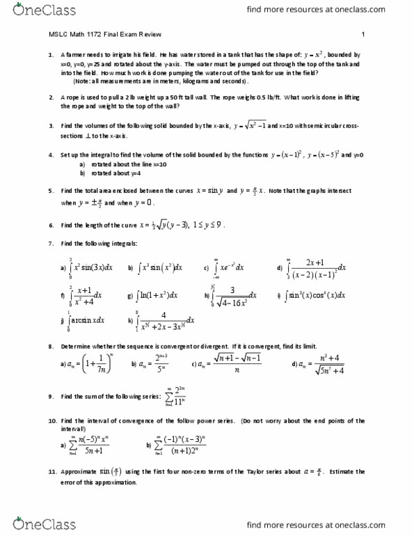 MATH 1172 Study Guide - Fall 2017, Final - Cartesian Coordinate System