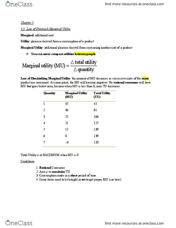 ECO100Y1 Chapter Notes - Chapter 5: Marginal Utility, Economic Surplus, Demand Curve thumbnail