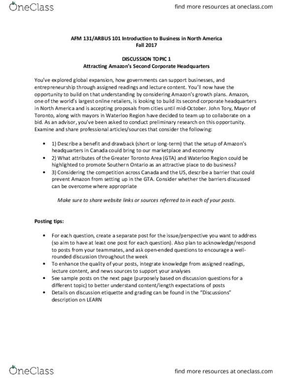 AFM131 Lecture Notes - Lecture 6: Regional Municipality Of Waterloo, North American Free Trade Agreement, John Tory thumbnail