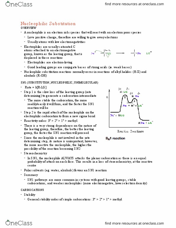 CHEM 351 Chapter Notes - Chapter 3, 8: Rate-Determining Step, Sn1 Reaction, Nucleophilic Substitution thumbnail