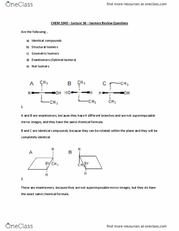 CHEM 1040 Lecture Notes - Lecture 36: Enantiomer, Chemical Formula thumbnail